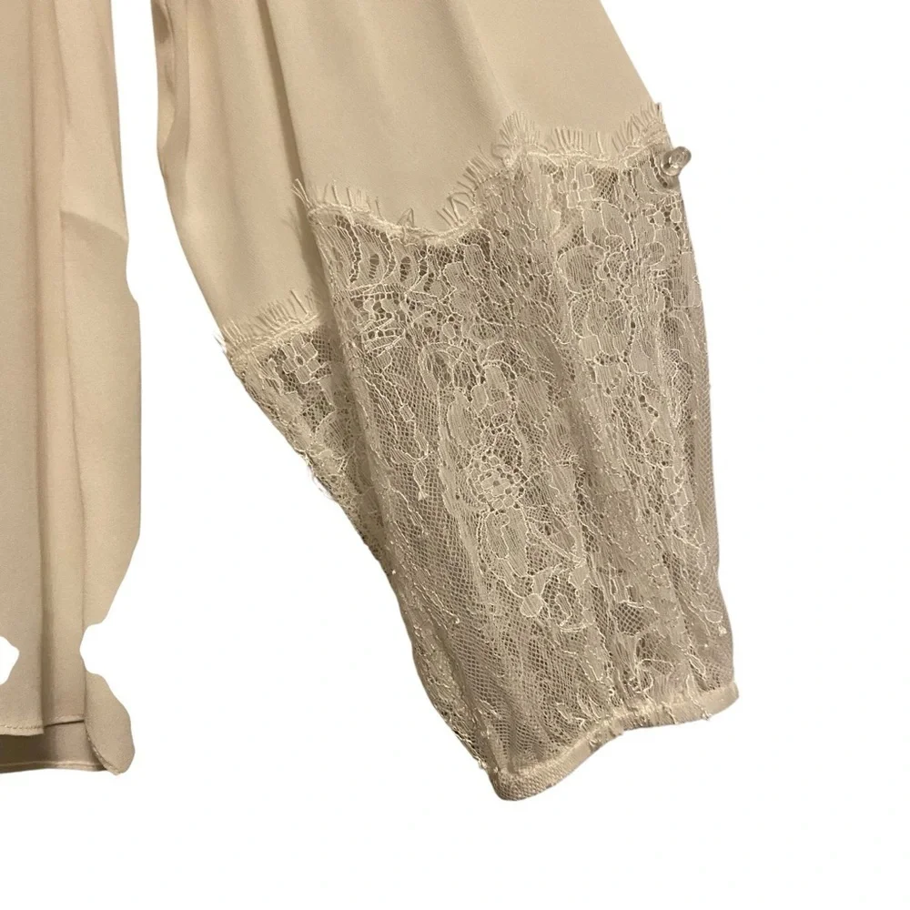 Kobi Halperin Valentina Balloon Sleeve Ivory Silk Blouse with Lace - Picture 10 of 14